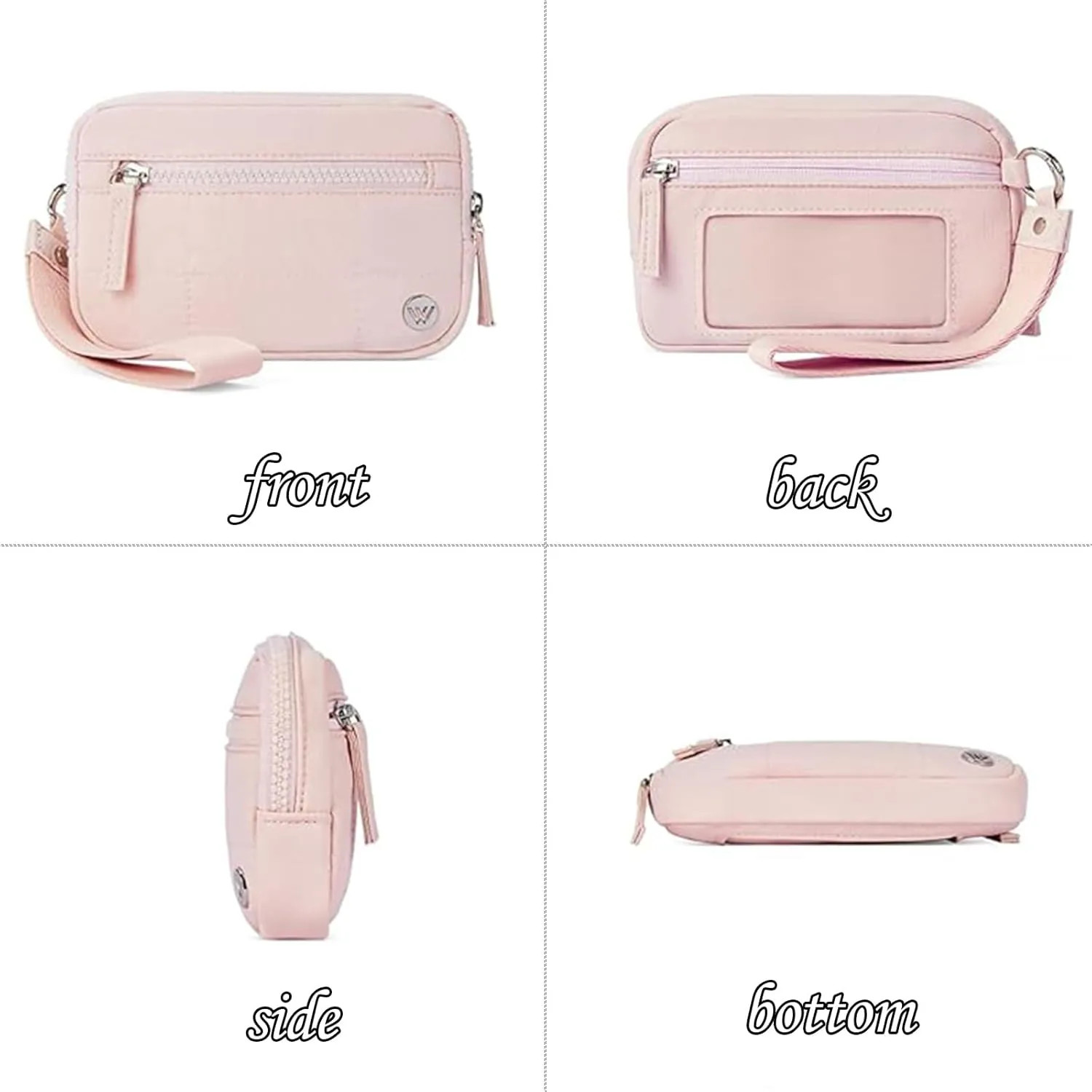 Quilted Wristlet Wallets for Women, Nylon Keychain Wallet Women Wristlet, With Three Zippers and Transparent ID Window