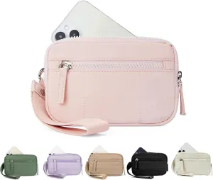 Quilted Wristlet Wallets for Women, Nylon Keychain Wallet Women Wristlet, With Three Zippers and Transparent ID Window