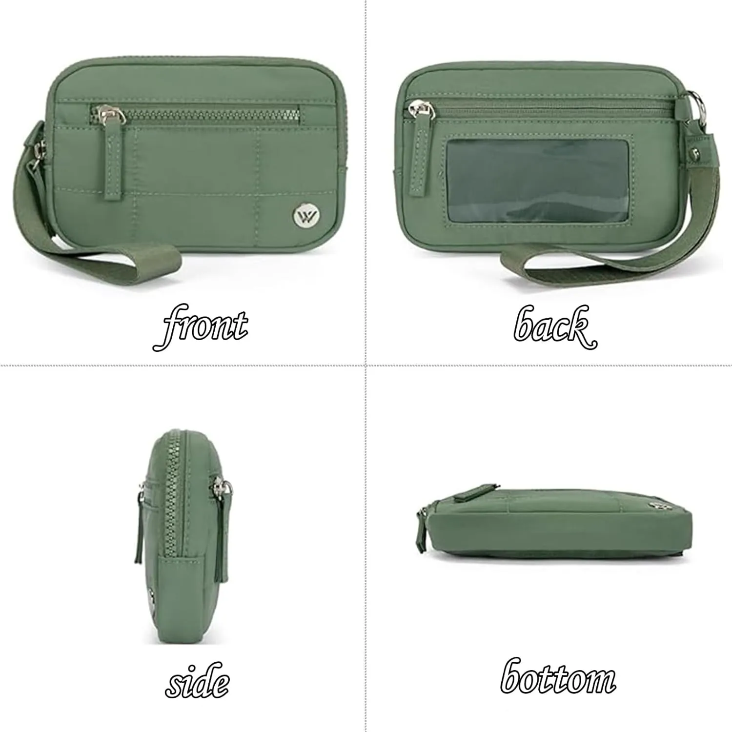Quilted Wristlet Wallets for Women, Nylon Keychain Wallet Women Wristlet, With Three Zippers and Transparent ID Window