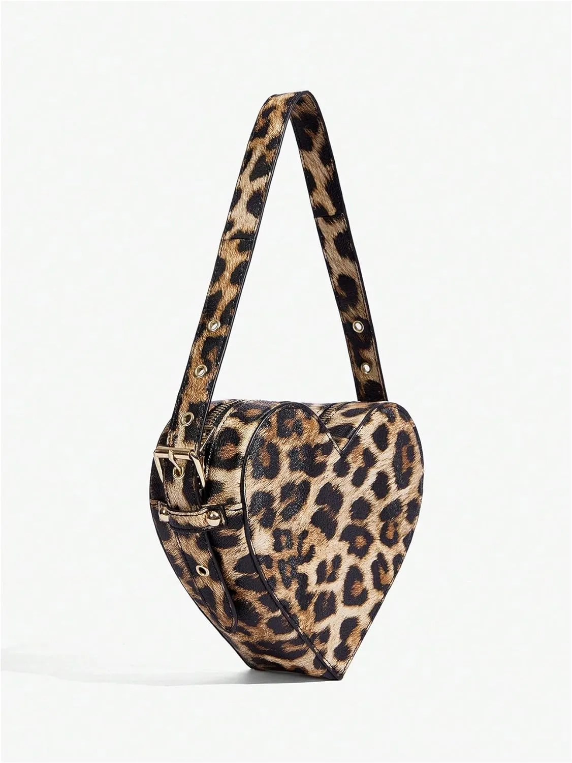 QWINEE Women's Leopard Print Top Handle Y2K Heart Shape Tote Handbag Mini Clutch Purse