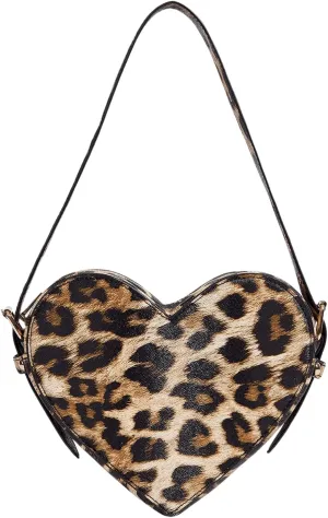 QWINEE Women's Leopard Print Top Handle Y2K Heart Shape Tote Handbag Mini Clutch Purse