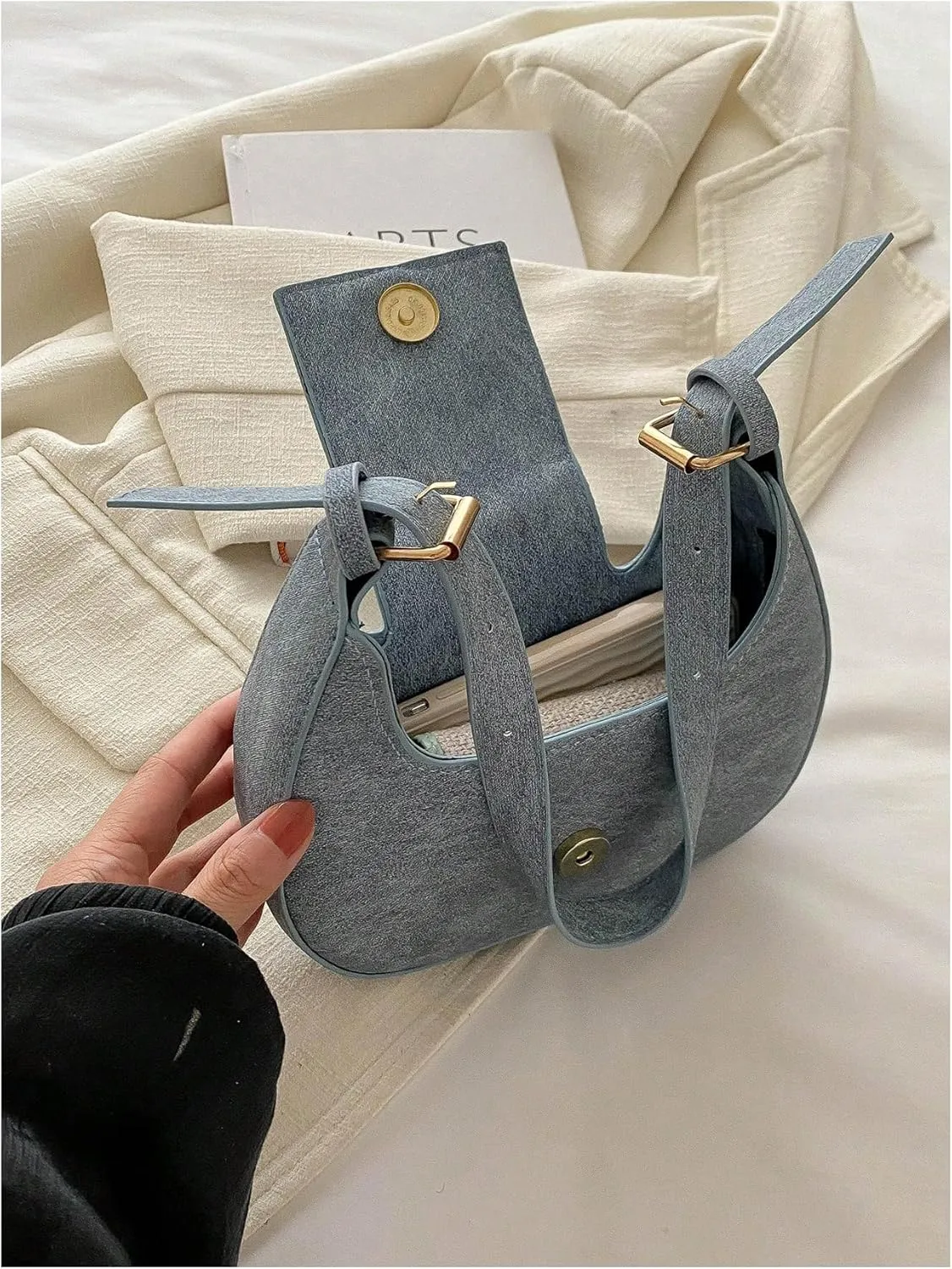 QWINEE Women's Metal Letter Decor Fringe Clutch Shoulder Bag Top Handle Flap Leather Underarm Bag Crescent Handbag