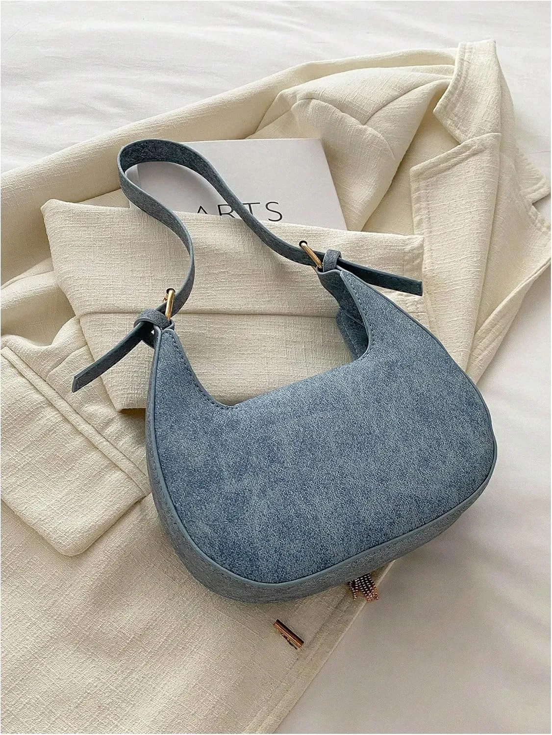 QWINEE Women's Metal Letter Decor Fringe Clutch Shoulder Bag Top Handle Flap Leather Underarm Bag Crescent Handbag