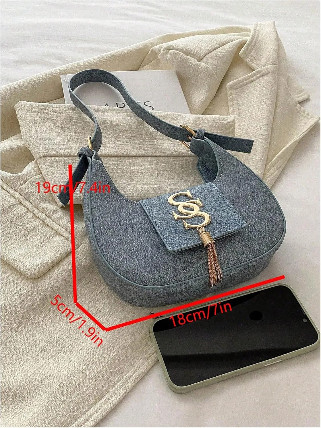 QWINEE Women's Metal Letter Decor Fringe Clutch Shoulder Bag Top Handle Flap Leather Underarm Bag Crescent Handbag