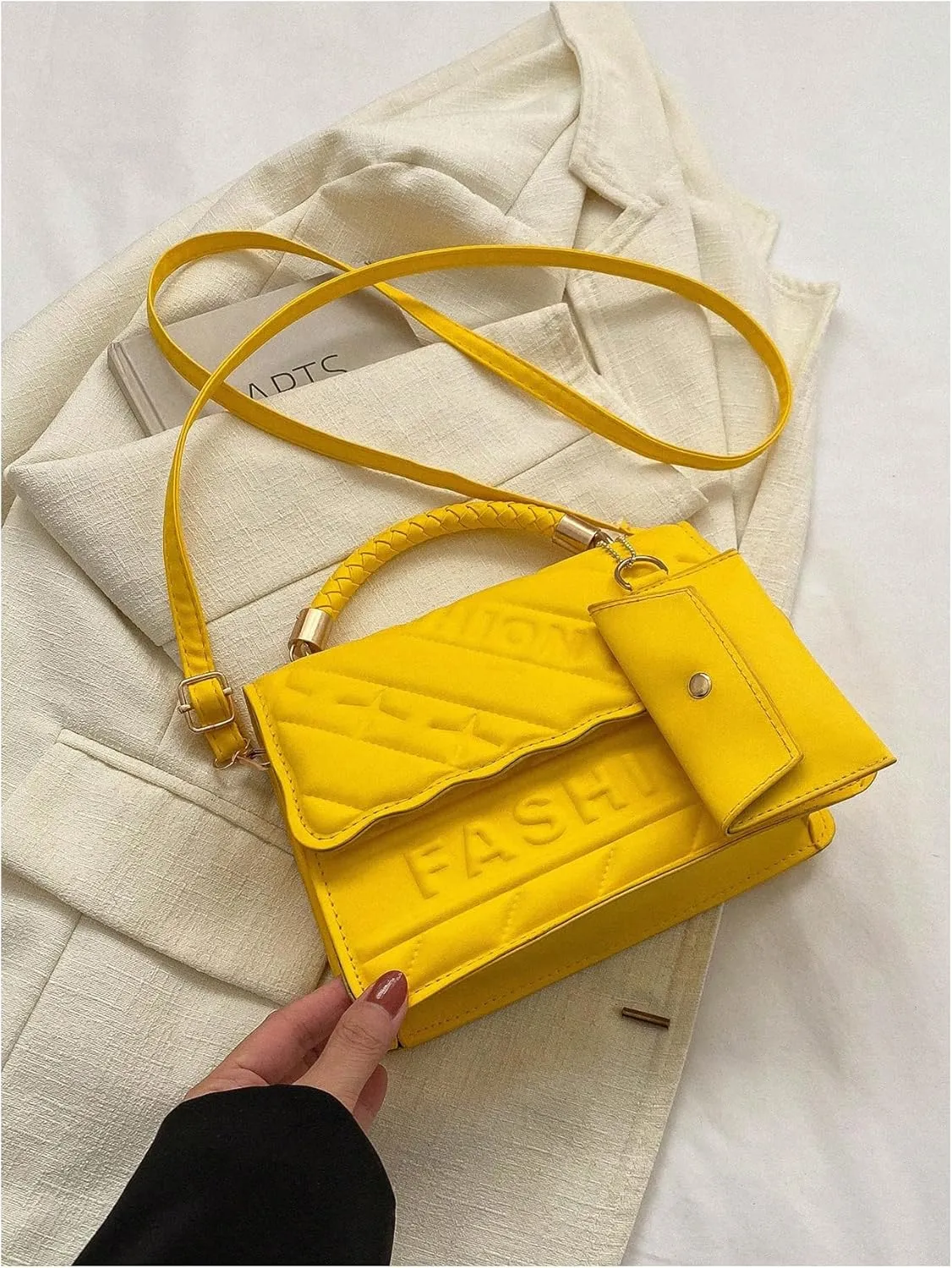 QWINEE Women's Retro Top Handle Leather Crossbody Bag Casual Small Square Bag with Adjustable Strap