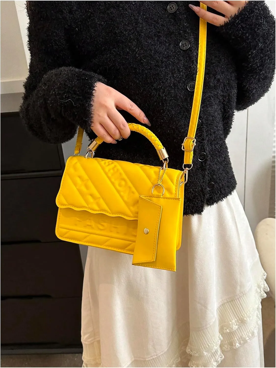 QWINEE Women's Retro Top Handle Leather Crossbody Bag Casual Small Square Bag with Adjustable Strap