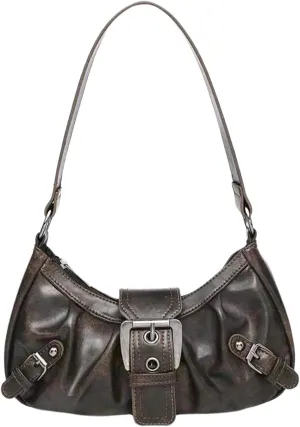 QWINEE Women's Vintage Buckle Shoulder Bag Y2K Punk PU Leather Handbag Clutch Purse