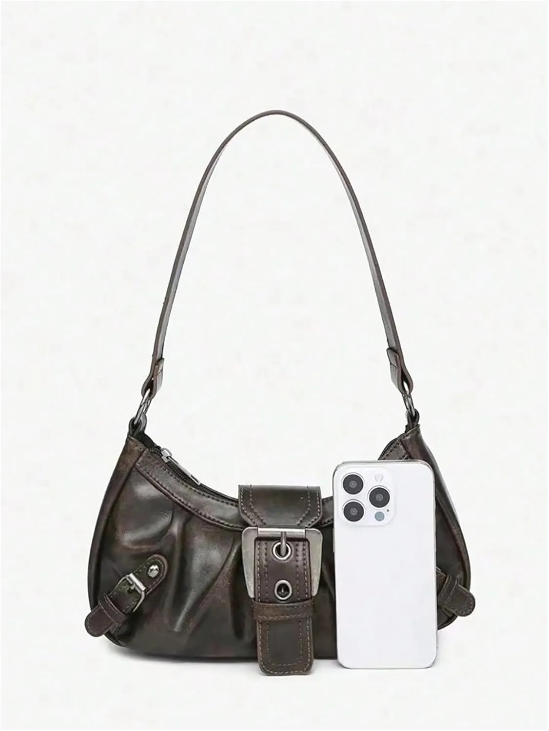 QWINEE Women's Vintage Buckle Shoulder Bag Y2K Punk PU Leather Handbag Clutch Purse