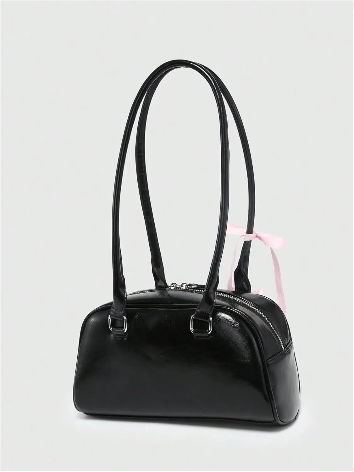 QWINEE Women's Y2K Bow Decor Shoulder Bags Zipper Top Handle Grunge Handbags PU Leather Underarm Bag