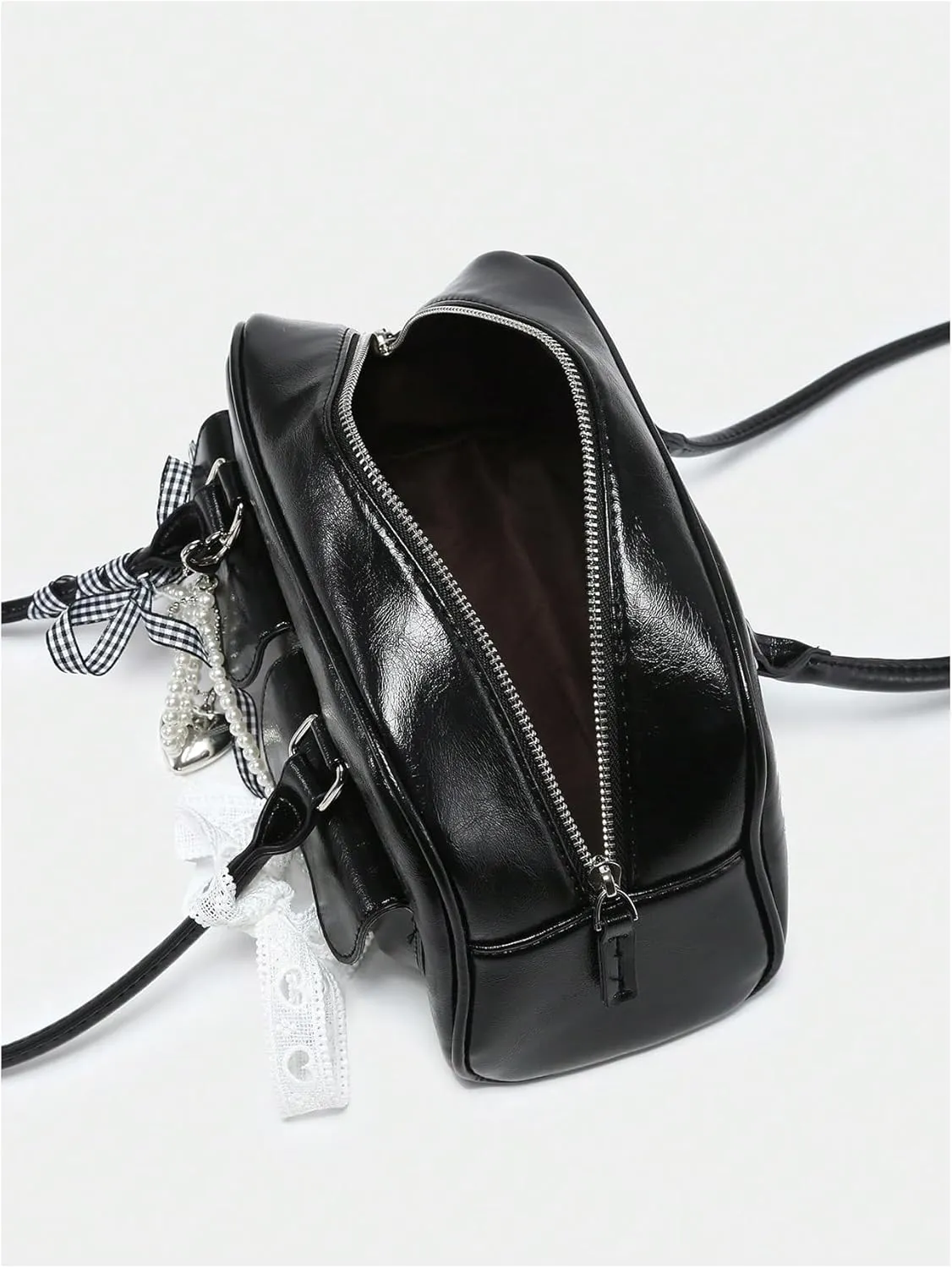 QWINEE Women's Y2K Bow Decor Shoulder Bags Zipper Top Handle Grunge Handbags PU Leather Underarm Bag