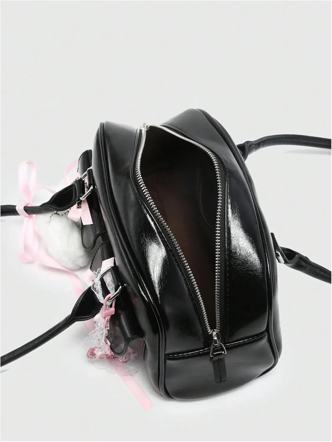 QWINEE Women's Y2K Bow Decor Shoulder Bags Zipper Top Handle Grunge Handbags PU Leather Underarm Bag