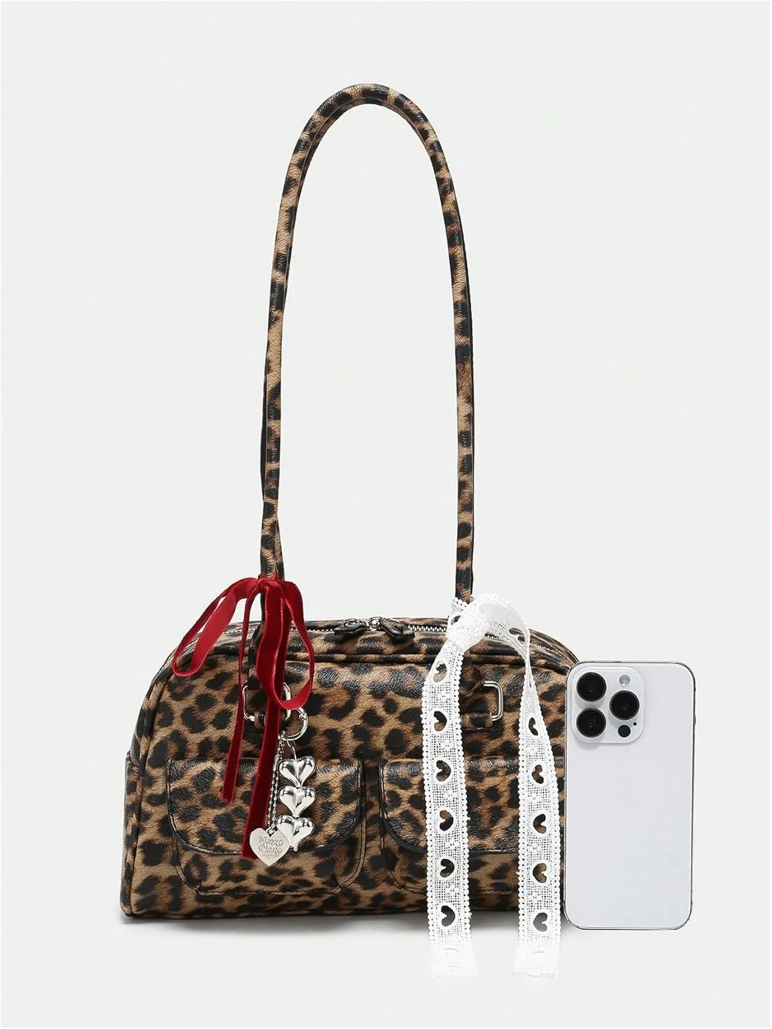 QWINEE Women's Y2K Top Handle Leopard Print Square Bag Vintage Shoulder Handbags