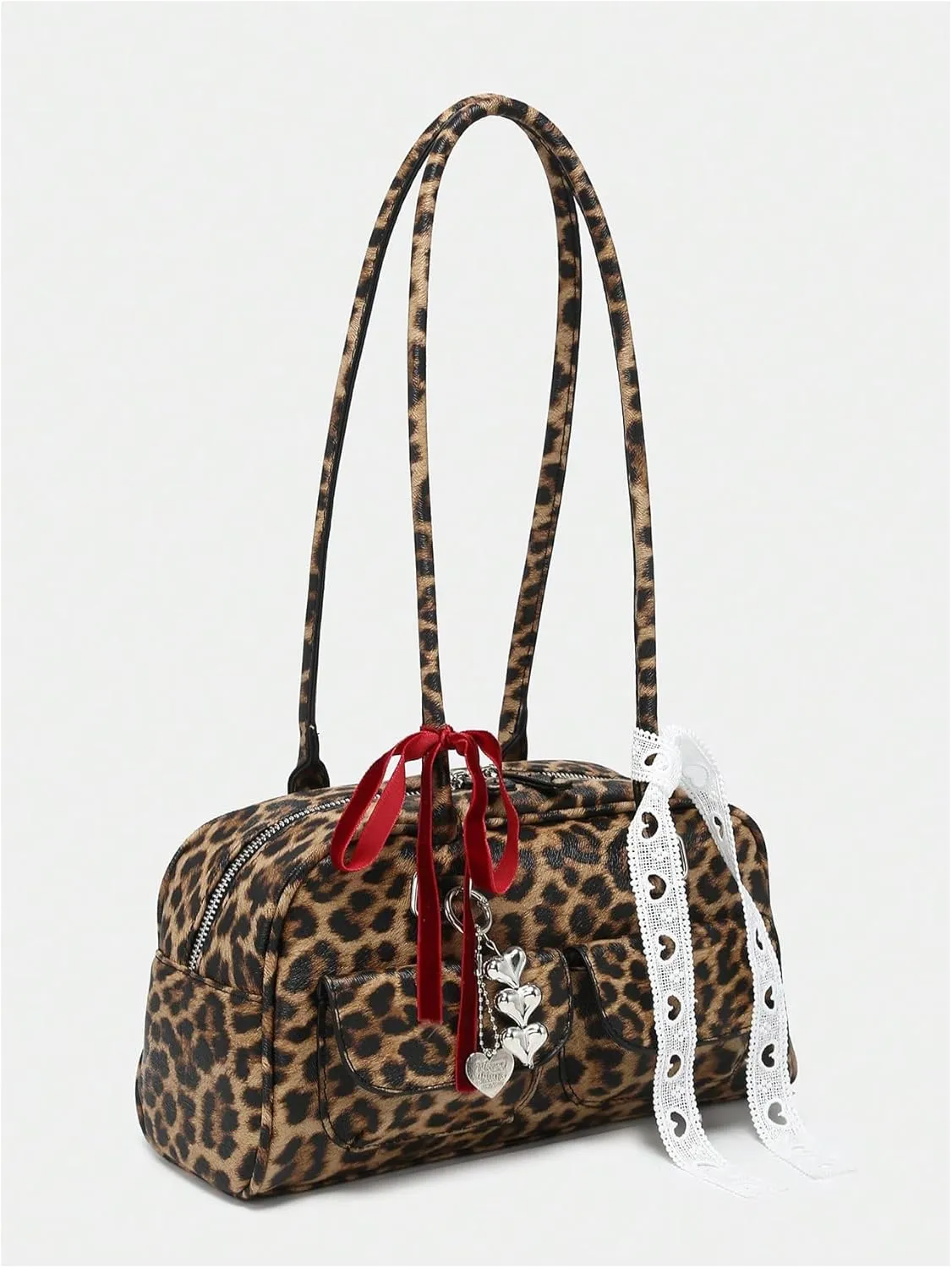 QWINEE Women's Y2K Top Handle Leopard Print Square Bag Vintage Shoulder Handbags