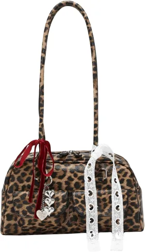 QWINEE Women's Y2K Top Handle Leopard Print Square Bag Vintage Shoulder Handbags