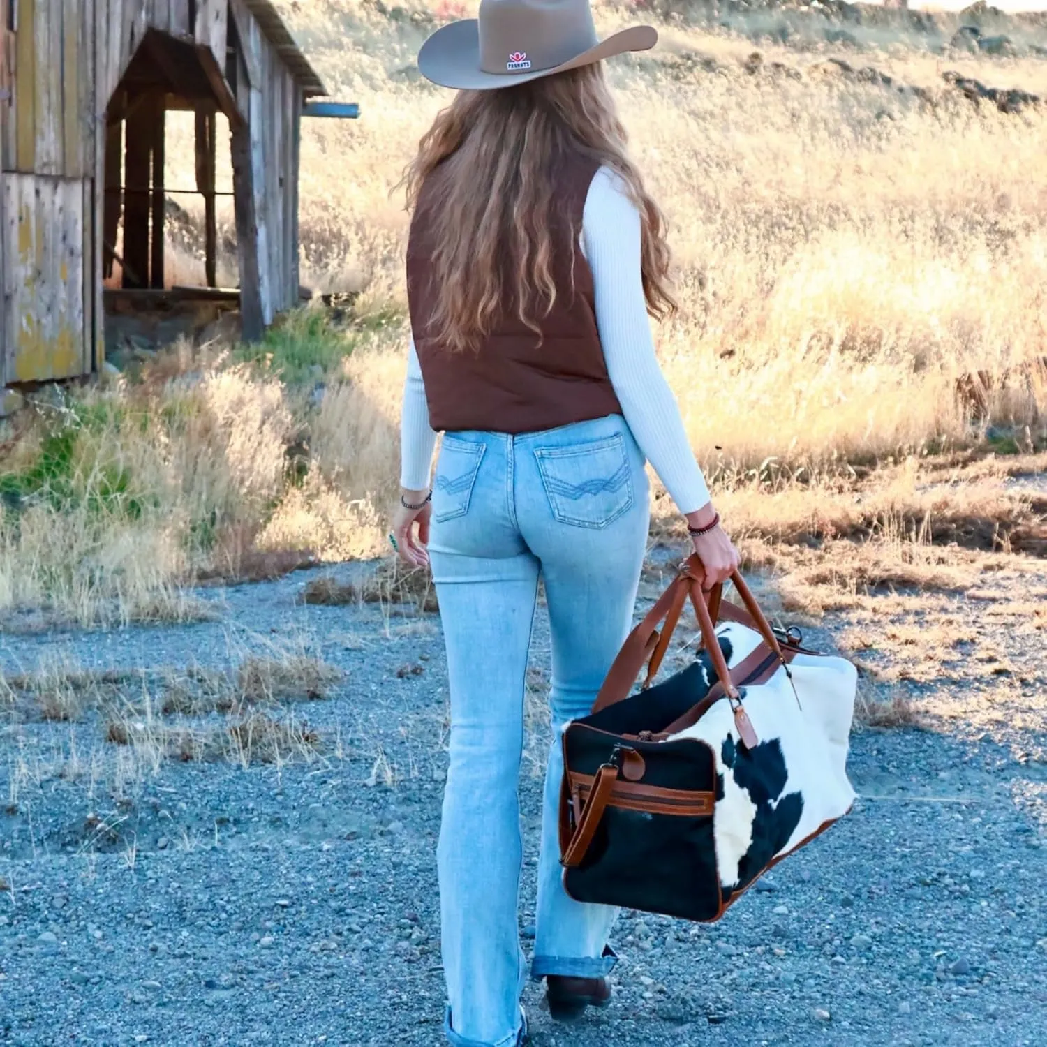 Ranch Junkie Highlands Large Genuine Cowhide Weekender Cowhide Duffel (Black Cowhide)