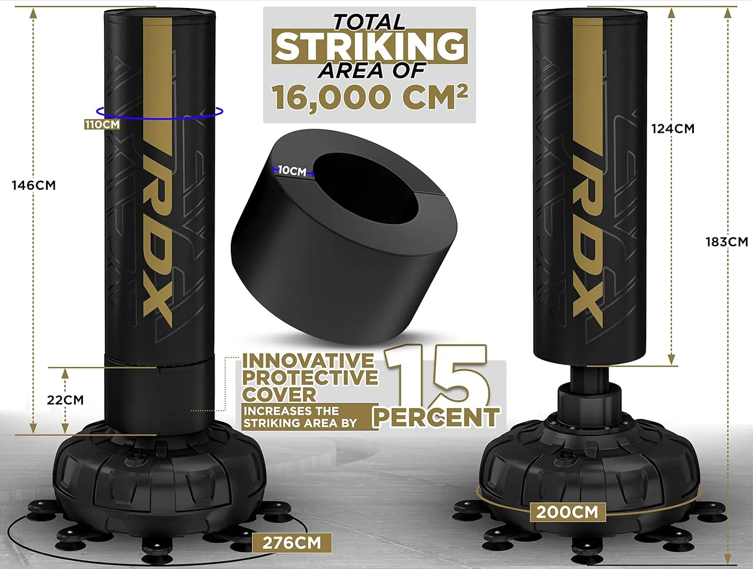 RDX XXL 330LBS Freestanding Punching Bag with Cover & Gloves – 72” Adult Heavy Pedestal Punch Bag Set - 17 Suction Cup 8 Extended Legs Stand Base - Kick Boxing MMA Muay Thai Home Gym Fitness Training