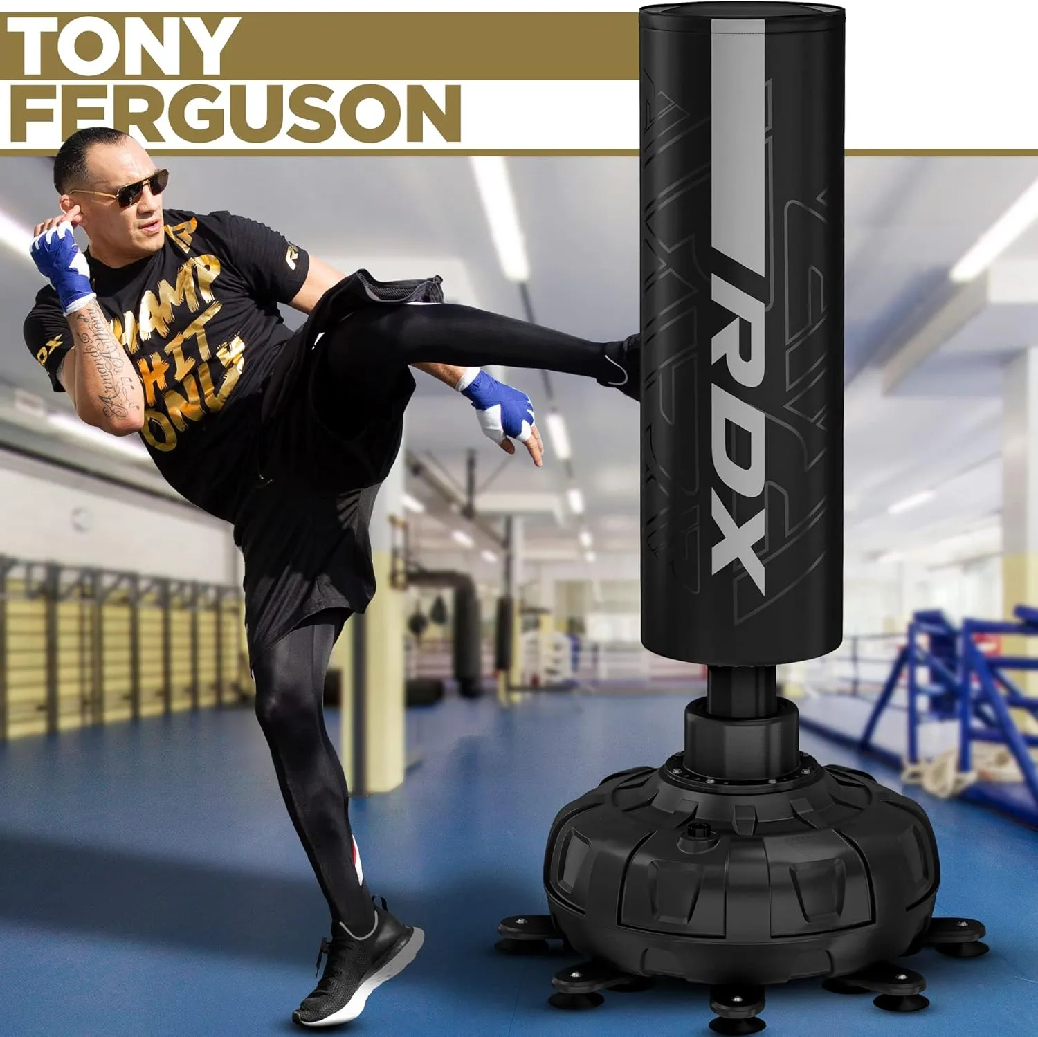 RDX XXL 330LBS Freestanding Punching Bag with Cover & Gloves – 72” Adult Heavy Pedestal Punch Bag Set - 17 Suction Cup 8 Extended Legs Stand Base - Kick Boxing MMA Muay Thai Home Gym Fitness Training