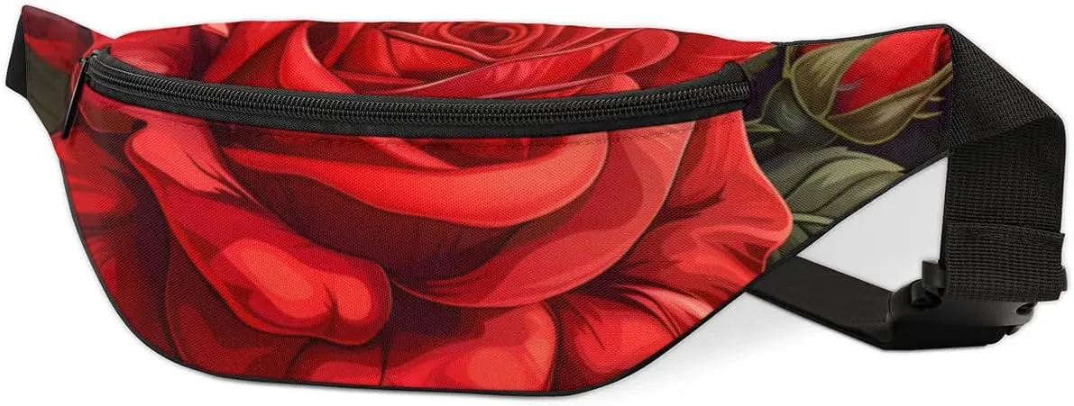 Red Rose Fanny Packs for Women Men Cross Body Purse Waterproof Sports Waist Bag Pack Belt Bag for Travel Hiking Running Cycling
