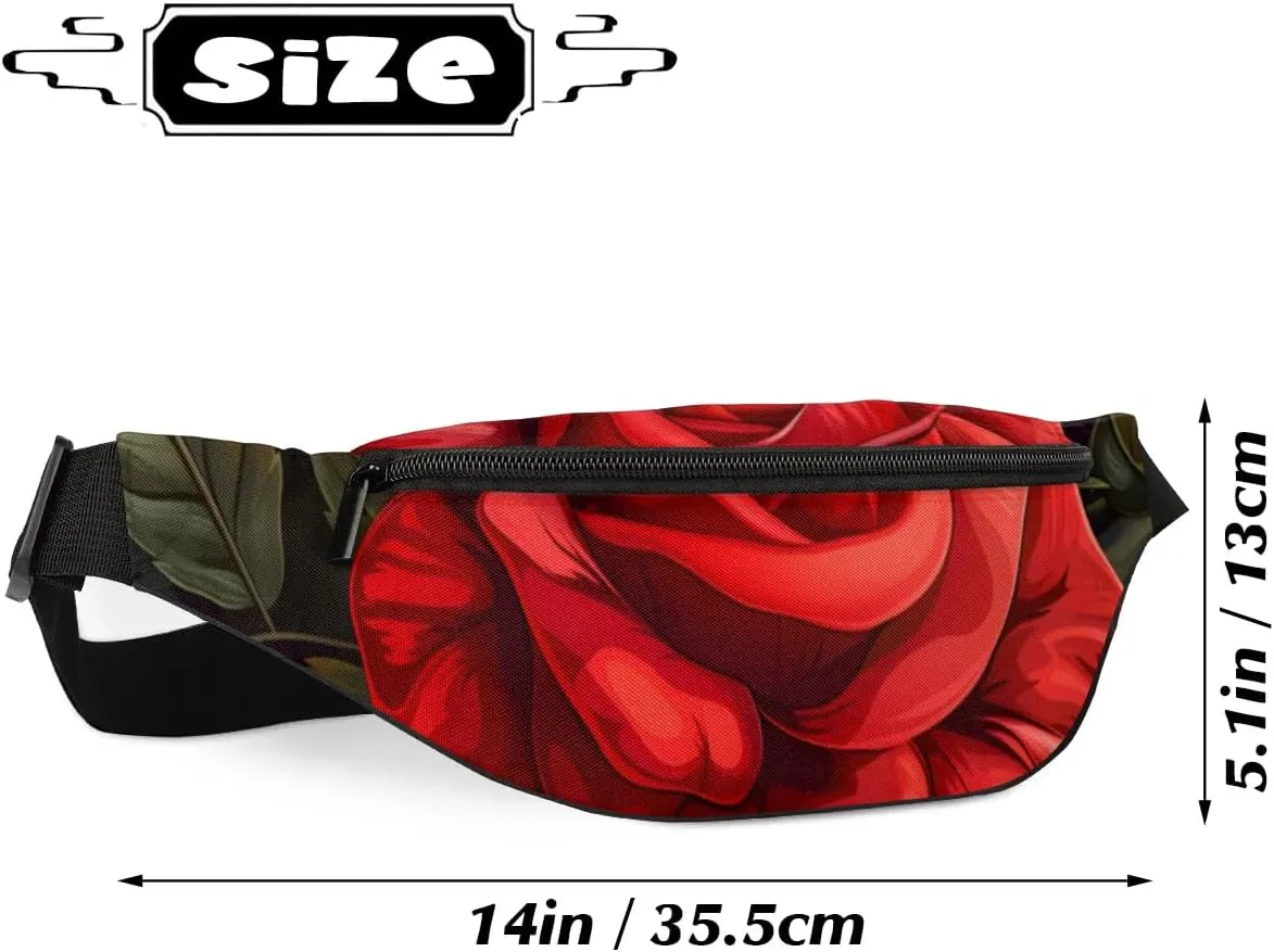 Red Rose Fanny Packs for Women Men Cross Body Purse Waterproof Sports Waist Bag Pack Belt Bag for Travel Hiking Running Cycling