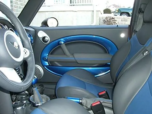 RedlineGoods Door bar Covers Compatible with Mini Cooper 2001-06. Tailor Made - not Universal. Genuine top-Grade Italian Black Perforated Leather with Silver Thread