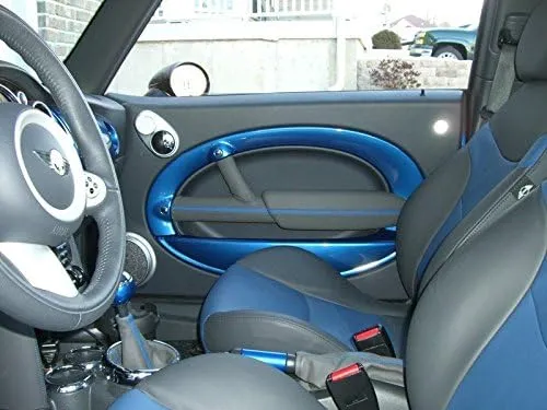 RedlineGoods Door bar Covers Compatible with Mini Cooper 2001-06. Tailor Made - not Universal. Genuine top-Grade Italian Black Perforated Leather with Silver Thread