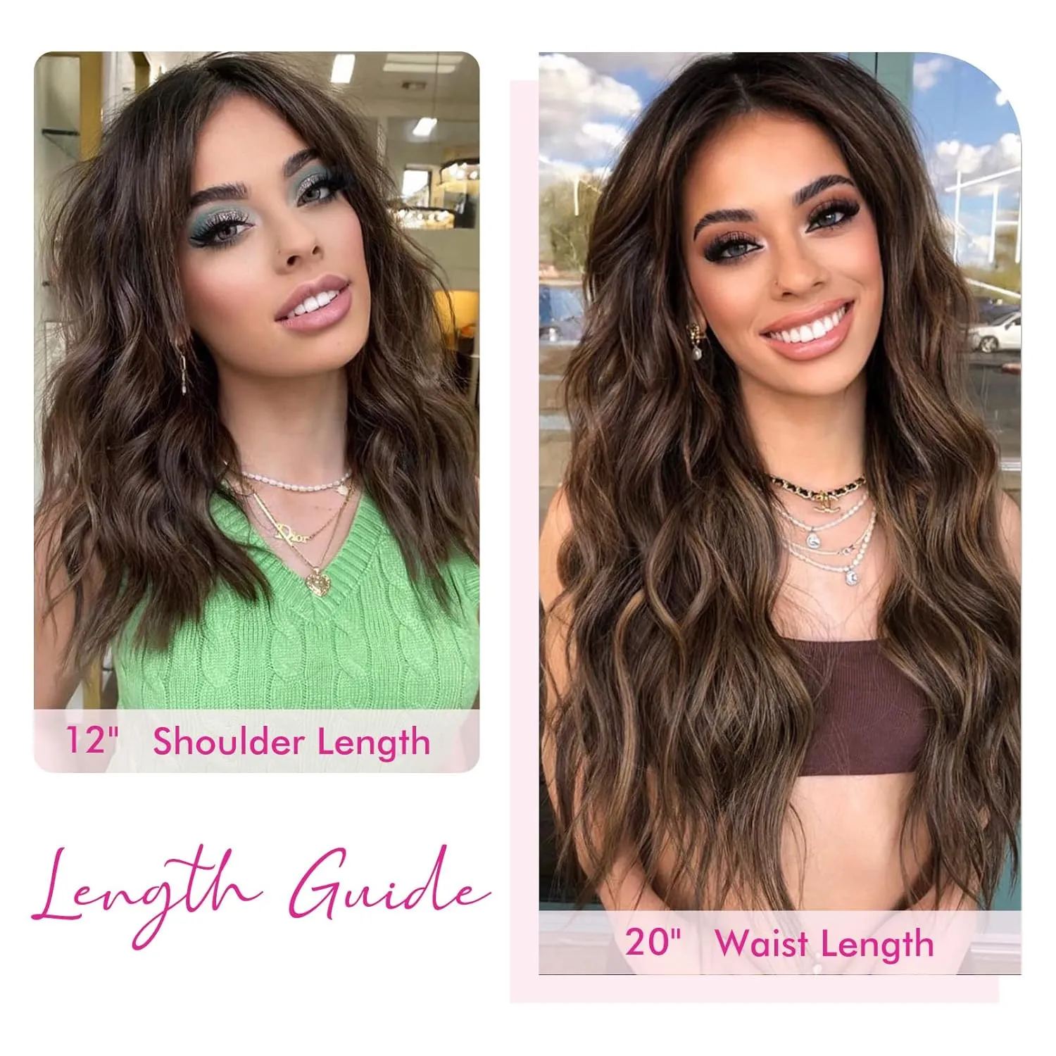 REECHO Invisible Wire Hair Extensions with Thinner Softer Lace Weft (Chocolate Brown with Highlights, 12 Inch (Pack of 1))