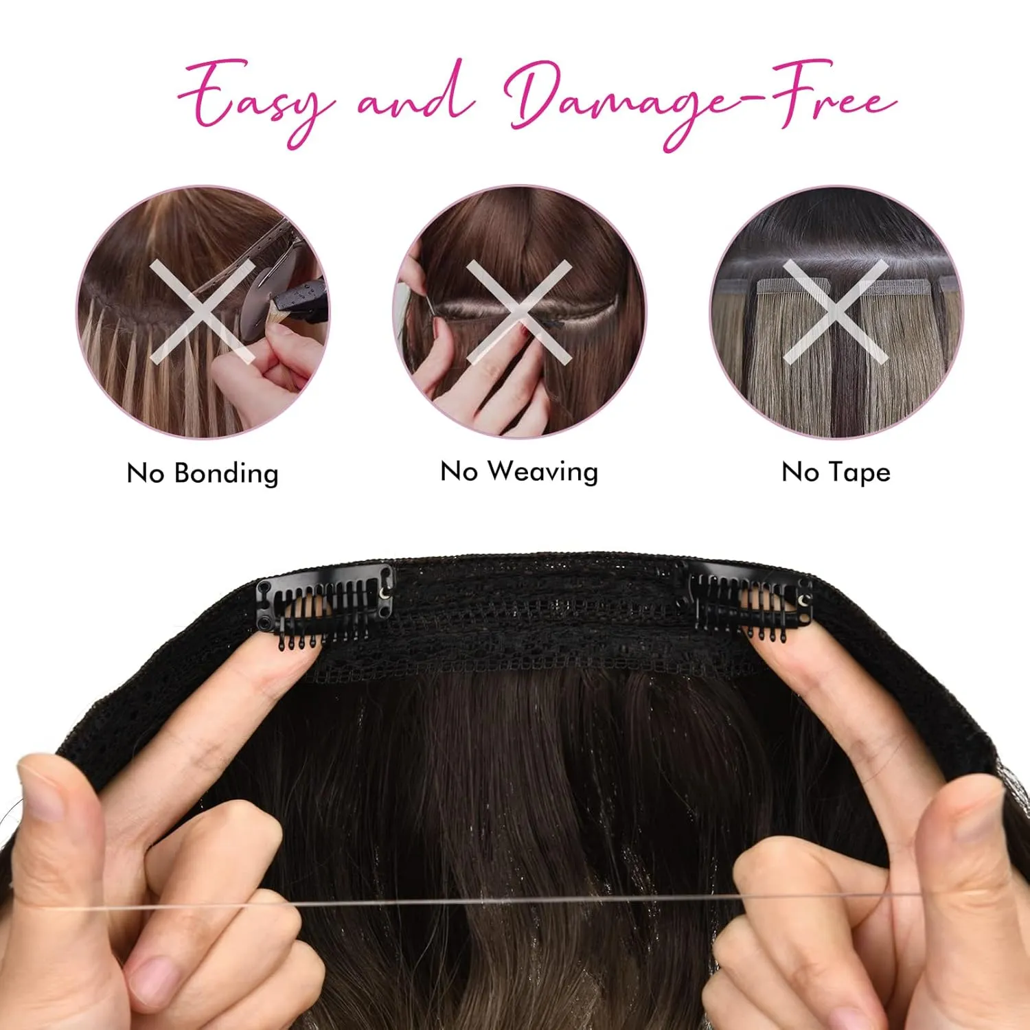 REECHO Invisible Wire Hair Extensions with Thinner Softer Lace Weft (Chocolate Brown with Highlights, 12 Inch (Pack of 1))