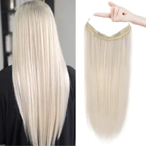 REECHO Invisible Wire Hair Extensions with Transparent Headband Adjustable Size Removable Secure Clips in Straight Secret Hairpiece for Women (12 Inch (Pack of 1), Cool Blonde)