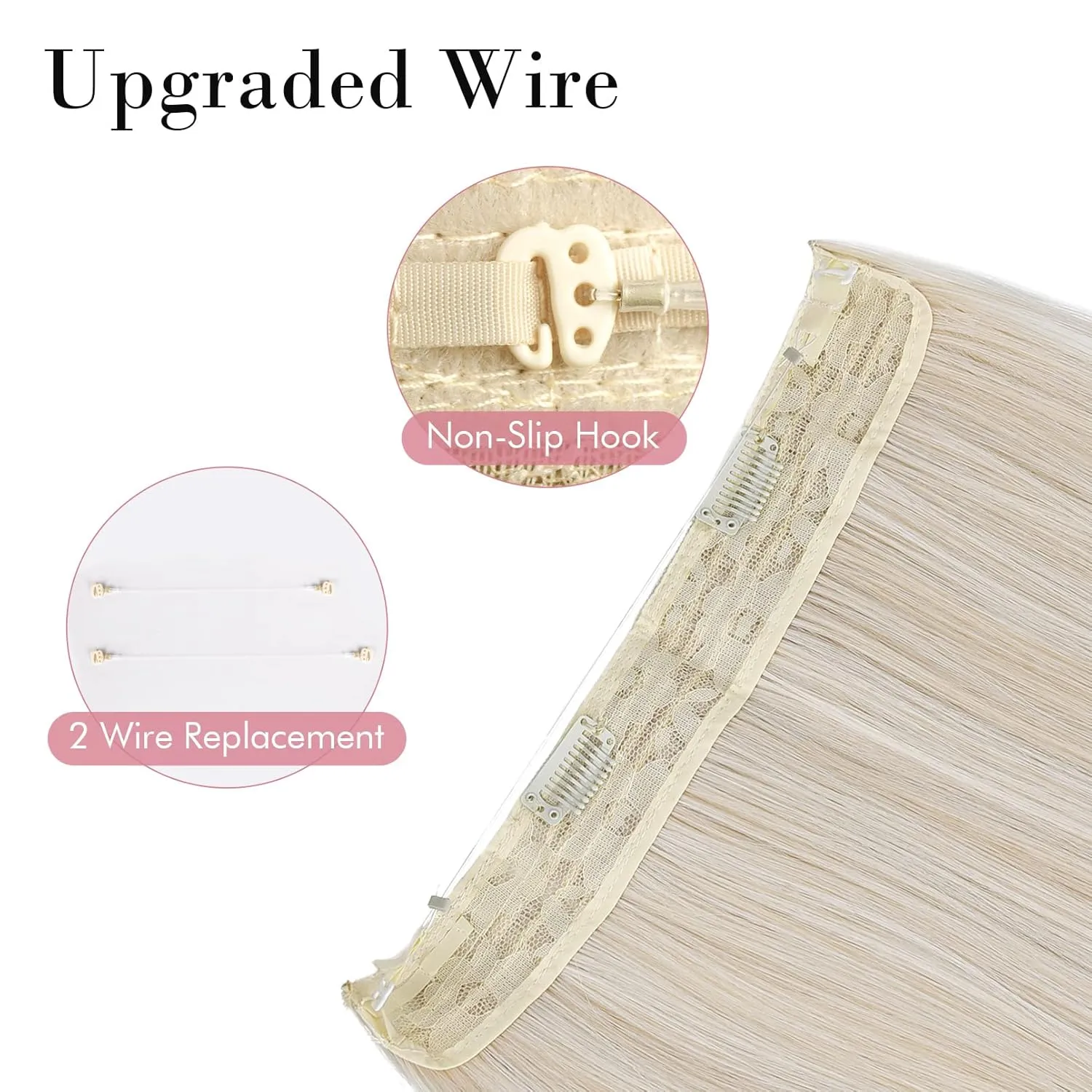 REECHO Invisible Wire Hair Extensions with Transparent Headband Adjustable Size Removable Secure Clips in Straight Secret Hairpiece for Women (12 Inch (Pack of 1), Cool Blonde)