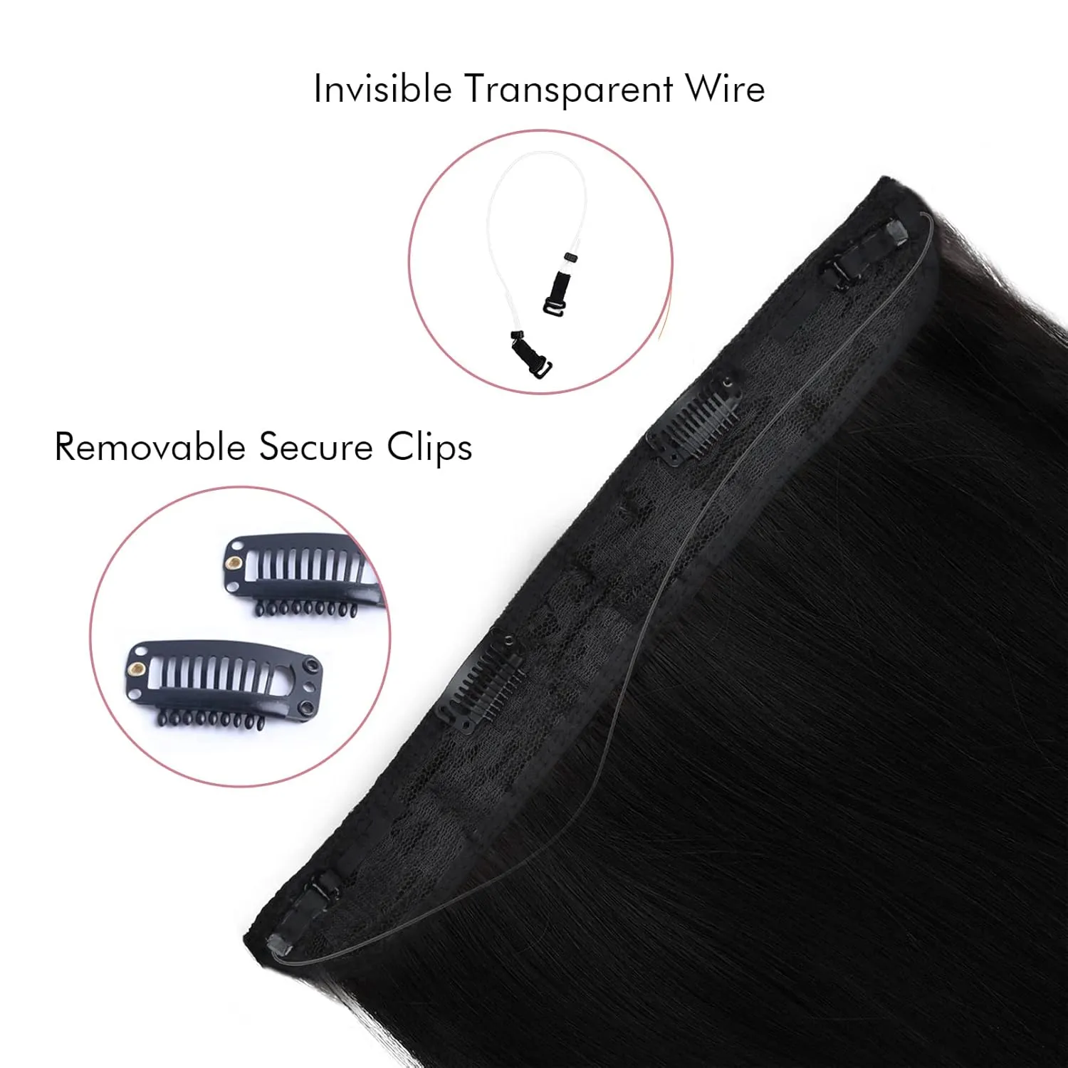 REECHO Invisible Wire Hair Extensions with Transparent Headband Adjustable Size Removable Secure Clips in Straight Secret Hairpiece for Women (12Inch(Pack of 1), Black Brown)