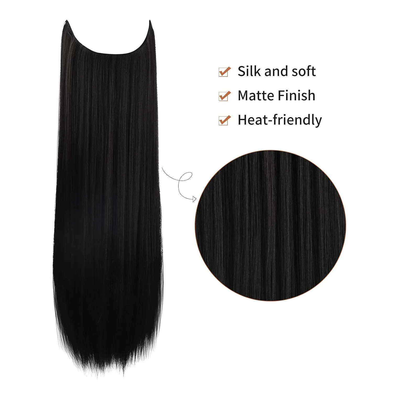 REECHO Invisible Wire Hair Extensions with Transparent Headband Adjustable Size Removable Secure Clips in Straight Secret Hairpiece for Women (12Inch(Pack of 1), Black Brown)