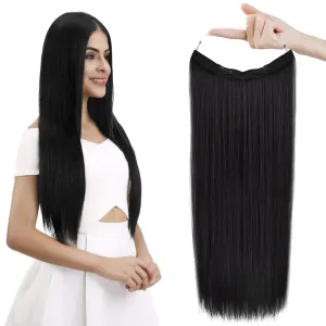 REECHO Invisible Wire Hair Extensions with Transparent Headband Adjustable Size Removable Secure Clips in Straight Secret Hairpiece for Women (12Inch(Pack of 1), Black Brown)