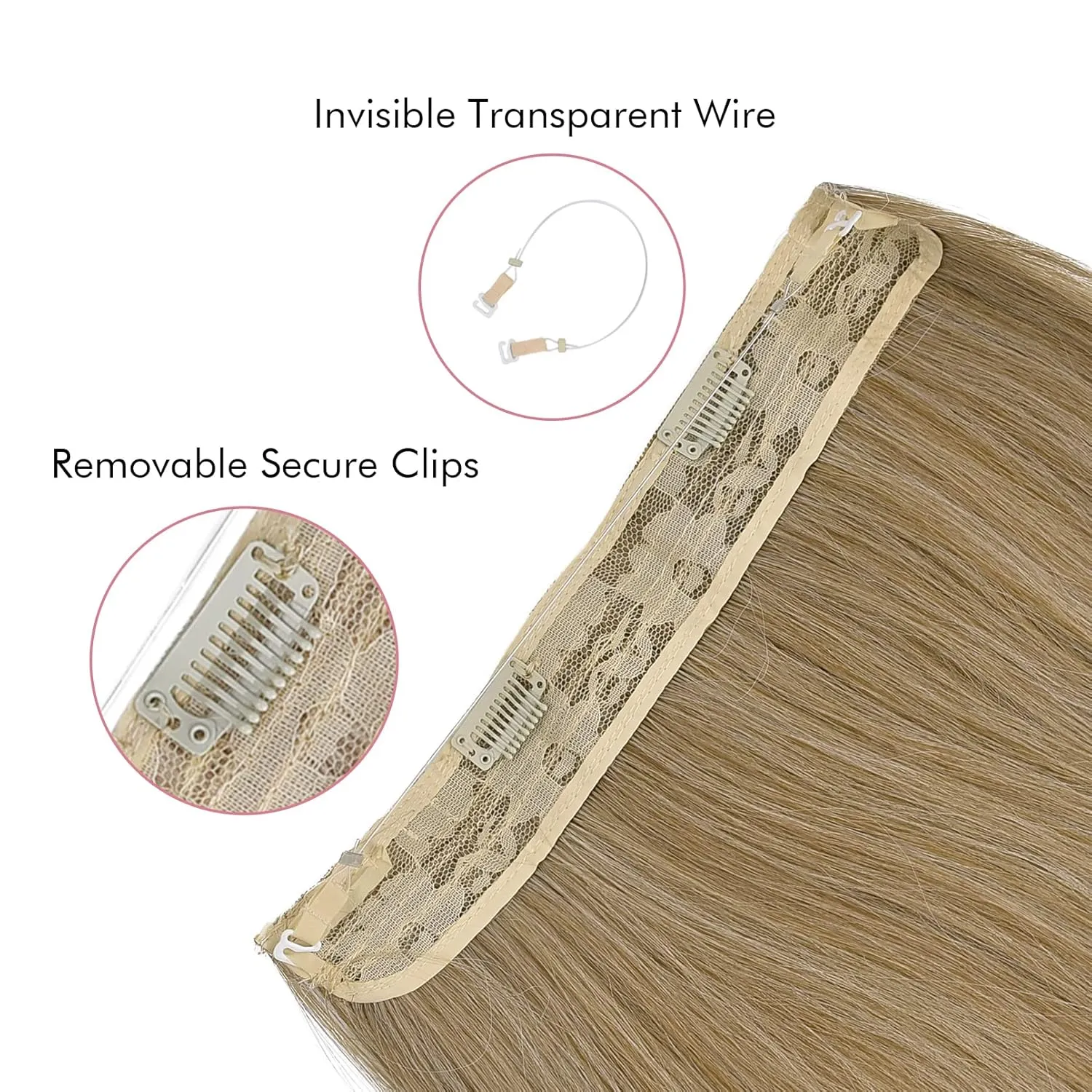 REECHO Invisible Wire Hair Extensions with Transparent Headband Adjustable Size Removable Secure Clips in Straight Secret Hairpiece for Women (12Inch(Pack of 1), Grey/Brown/Silver/White Mixed)