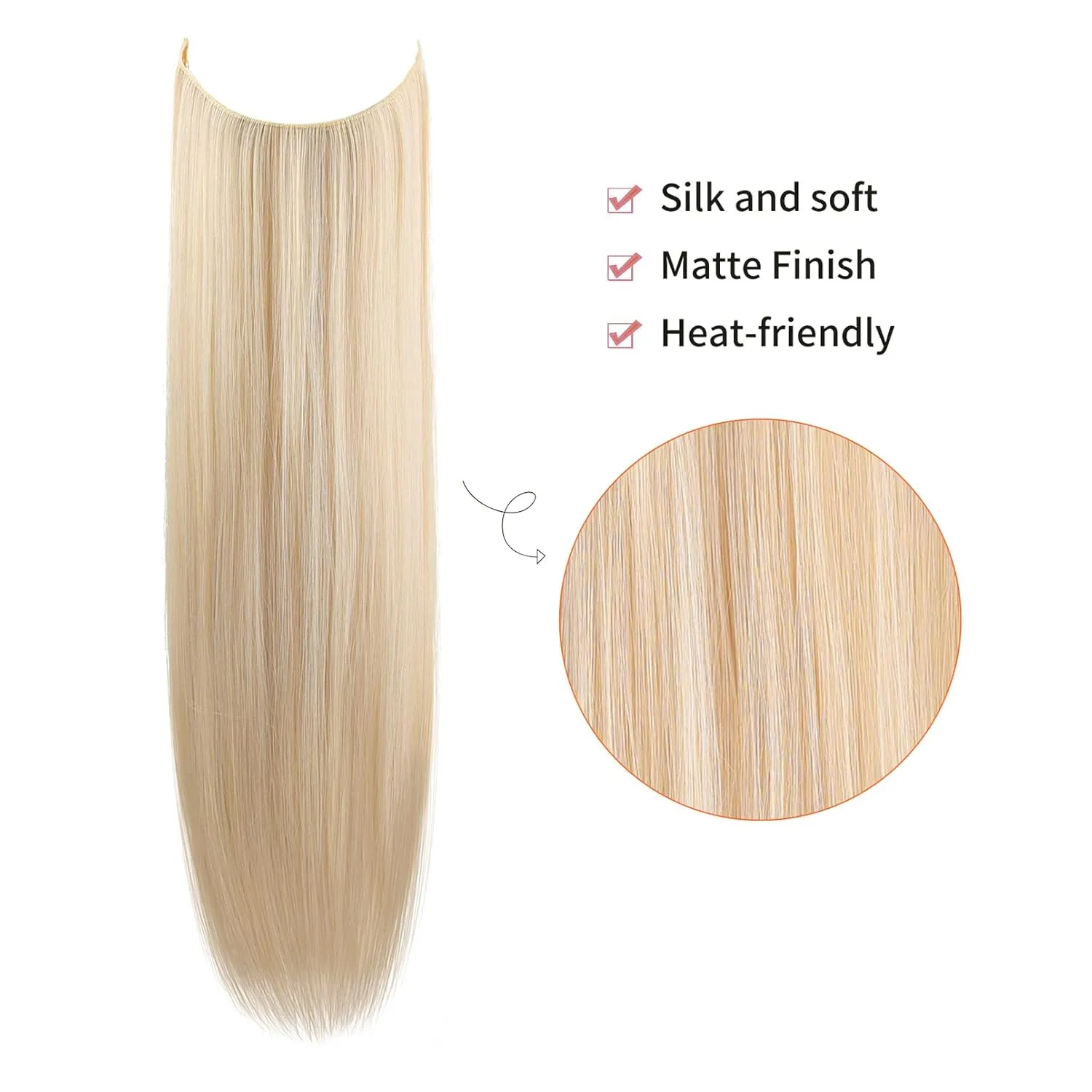 REECHO Invisible Wire Hair Extensions with Transparent Headband Adjustable Size Removable Secure Clips in Straight Secret Hairpiece for Women (14 Inch (Pack of 1), Light Blonde)