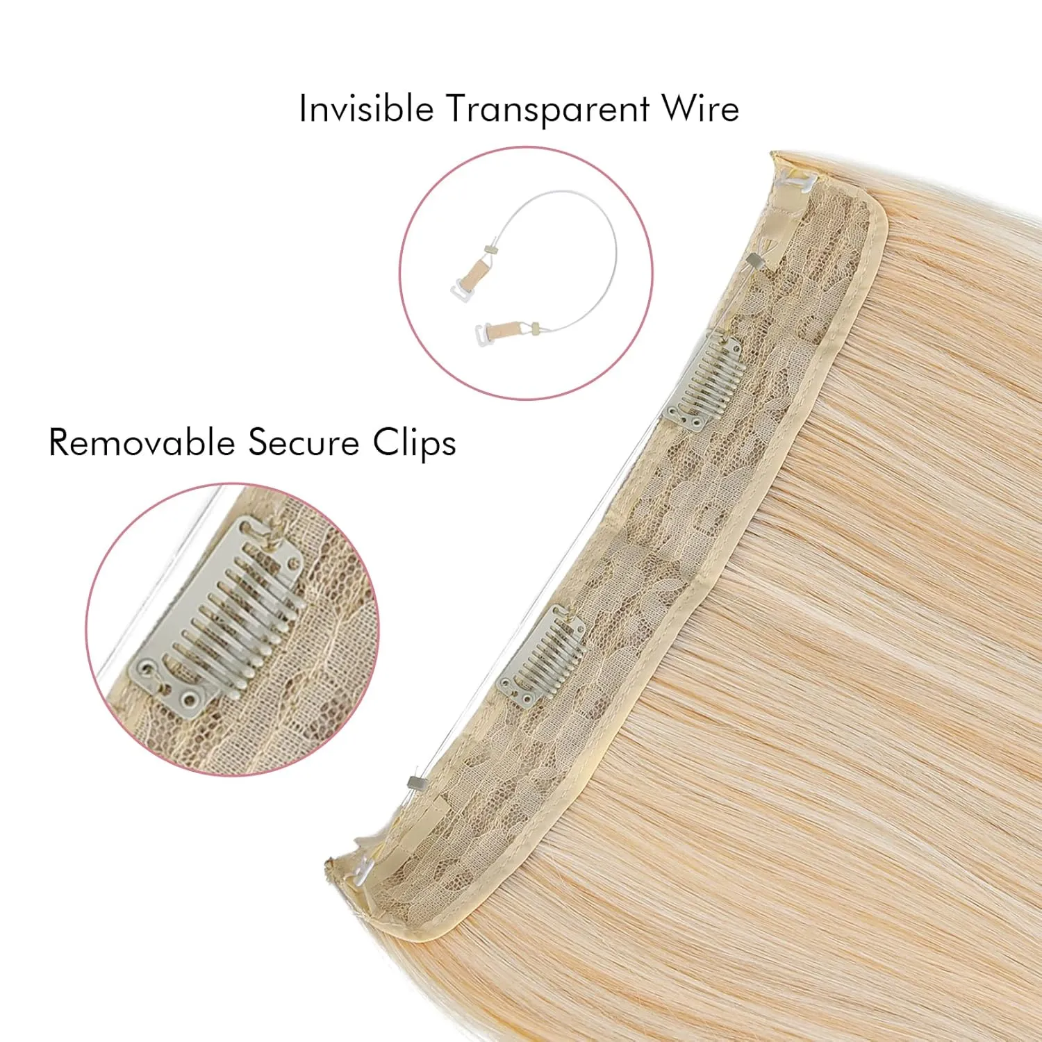 REECHO Invisible Wire Hair Extensions with Transparent Headband Adjustable Size Removable Secure Clips in Straight Secret Hairpiece for Women (14 Inch (Pack of 1), Light Blonde)