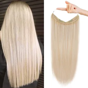 REECHO Invisible Wire Hair Extensions with Transparent Headband Adjustable Size Removable Secure Clips in Straight Secret Hairpiece for Women (14 Inch (Pack of 1), Light Blonde)