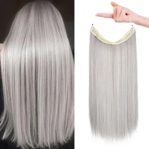 REECHO Invisible Wire Hair Extensions with Transparent Headband Adjustable Size Removable Secure Clips in Straight Secret Hairpiece for Women (14 Inch (Pack of 1), Silver Grey