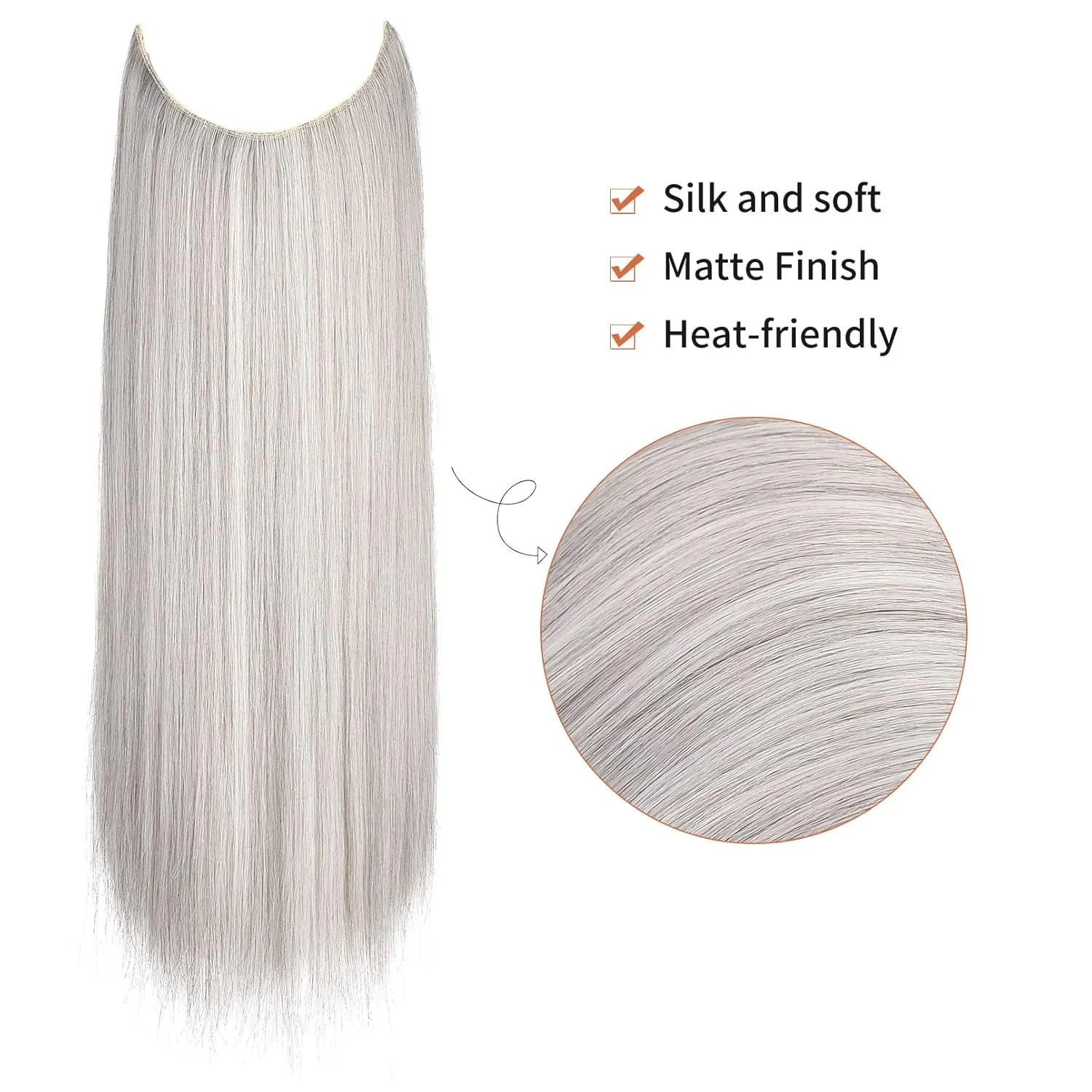 REECHO Invisible Wire Hair Extensions with Transparent Headband Adjustable Size Removable Secure Clips in Straight Secret Hairpiece for Women (14 Inch (Pack of 1), Silver Grey
