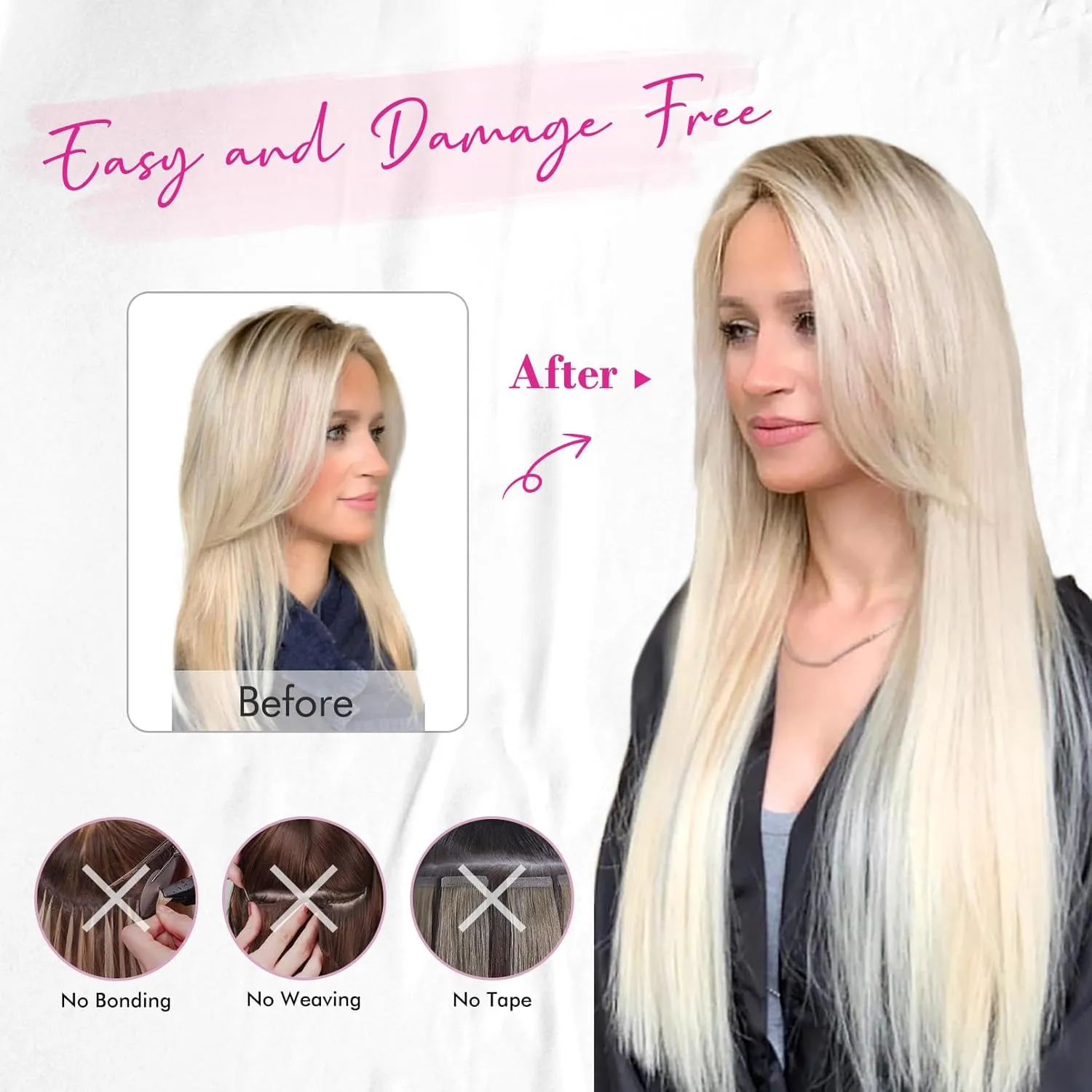 REECHO Invisible Wire Hair Extensions with Transparent Headband Adjustable Size Removable Secure Clips in Straight Secret Hairpiece for Women (24 Inch (Pack of 1), Grey/Brown/Silver/White Mixed)