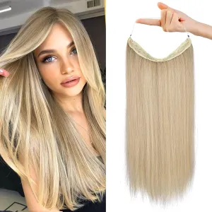REECHO Invisible Wire Hair Extensions with Transparent Headband Adjustable Size Removable Secure Clips in Straight Secret Hairpiece for Women (24 Inch (Pack of 1), Medium Blonde with Pale Highlights)