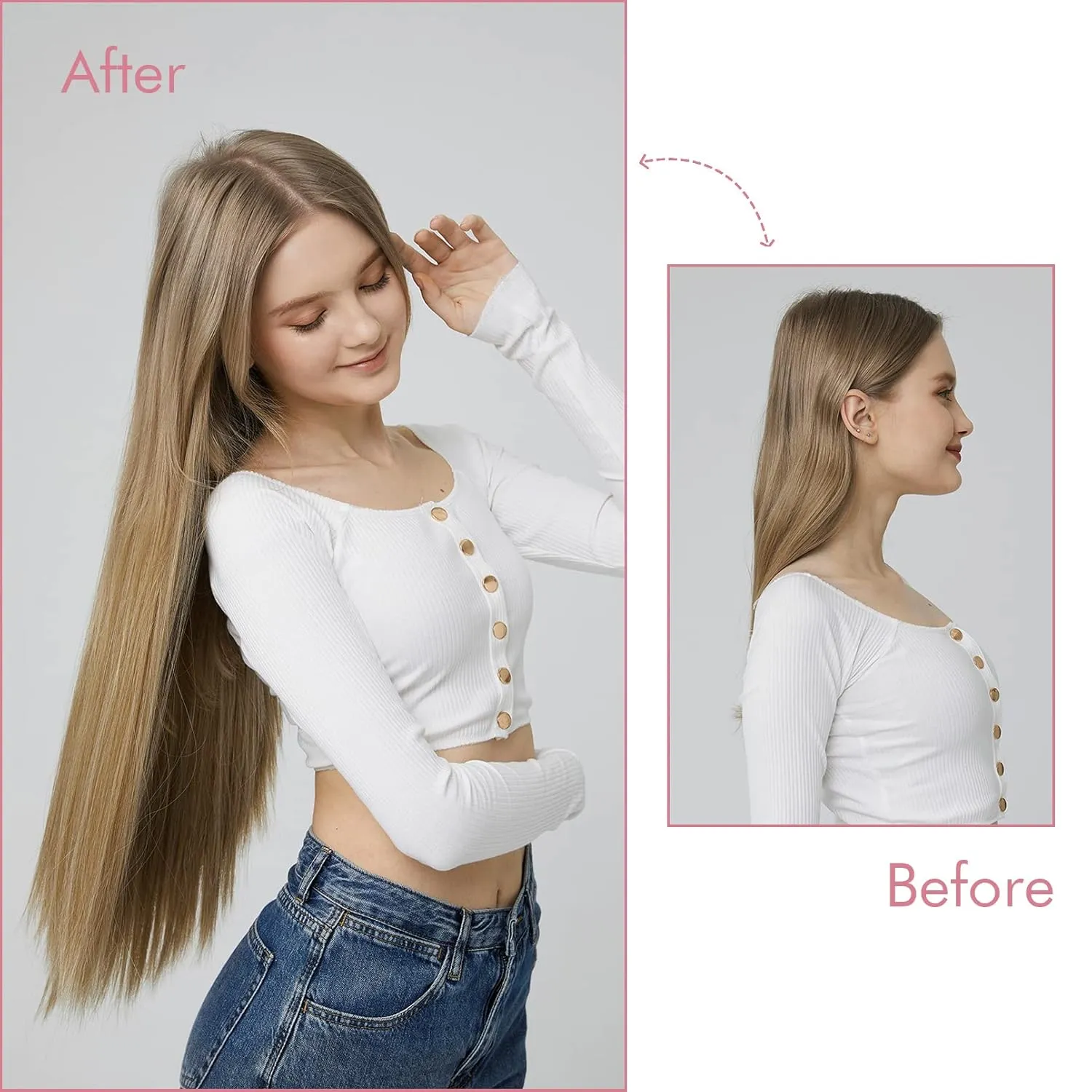 REECHO Invisible Wire Hair Extensions with Transparent Headband Adjustable Size Removable Secure Clips in Straight Secret Hairpiece for Women (24 Inch (Pack of 1), Medium Blonde with Pale Highlights)