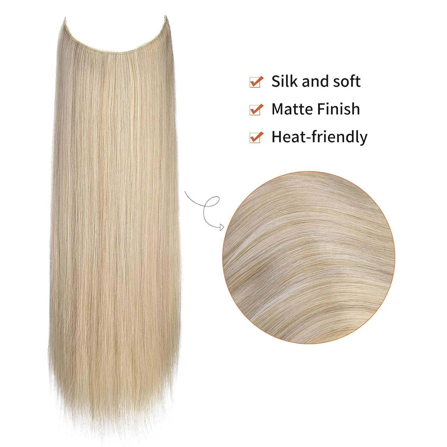 REECHO Invisible Wire Hair Extensions with Transparent Headband Adjustable Size Removable Secure Clips in Straight Secret Hairpiece for Women (24 Inch (Pack of 1), Medium Blonde with Pale Highlights)