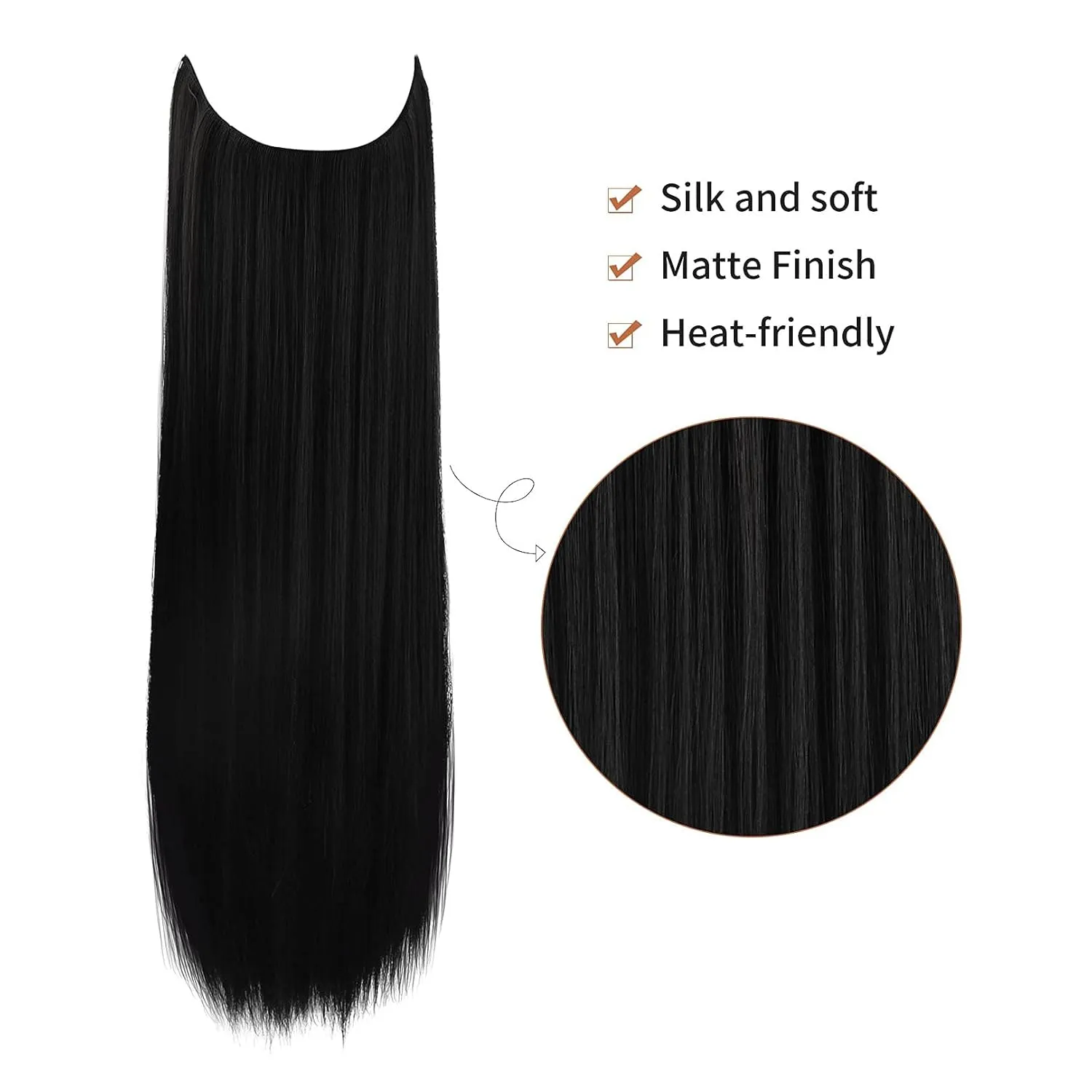 REECHO Invisible Wire Hair Extensions with Transparent Headband Adjustable Size Removable Secure Clips in Straight Secret Hairpiece for Women (24 Inch (Pack of 1), Natural Black)