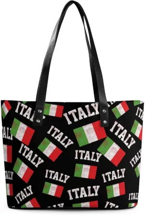 Retro Italy Flag Women's Tote Shoulder Bag Handbag Top Handle Leather 29 * 34 * 14cm