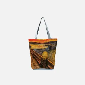 Retro Orange Crossbody Bag with Subtle Striped Pattern and Cartoon Print