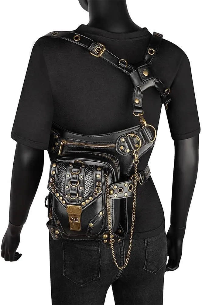 Retro Sling Bag Fanny Pack Crossbody Bags for Women Shoulder Holster Steampunk Backpack Fashion Waist Packs Travel Black