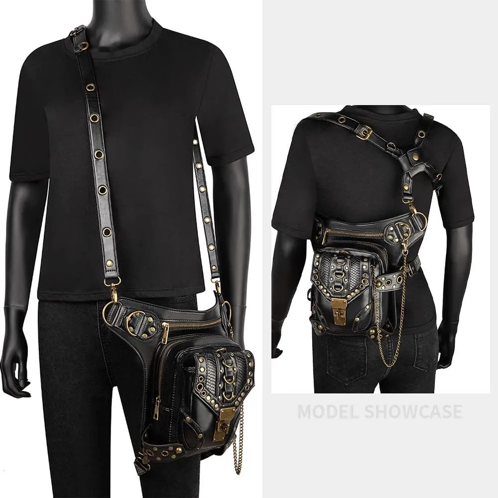 Retro Sling Bag Fanny Pack Crossbody Bags for Women Shoulder Holster Steampunk Backpack Fashion Waist Packs Travel Black