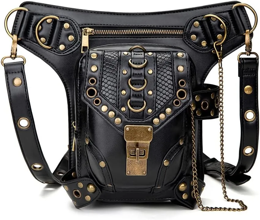 Retro Sling Bag Fanny Pack Crossbody Bags for Women Shoulder Holster Steampunk Backpack Fashion Waist Packs Travel Black
