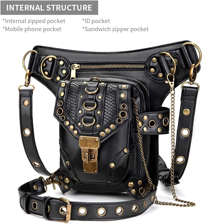 Retro Sling Bag Fanny Pack Crossbody Bags for Women Shoulder Holster Steampunk Backpack Fashion Waist Packs Travel Black