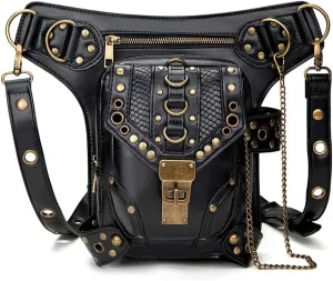 Retro Sling Bag Fanny Pack Crossbody Bags for Women Shoulder Holster Steampunk Backpack Fashion Waist Packs Travel Black